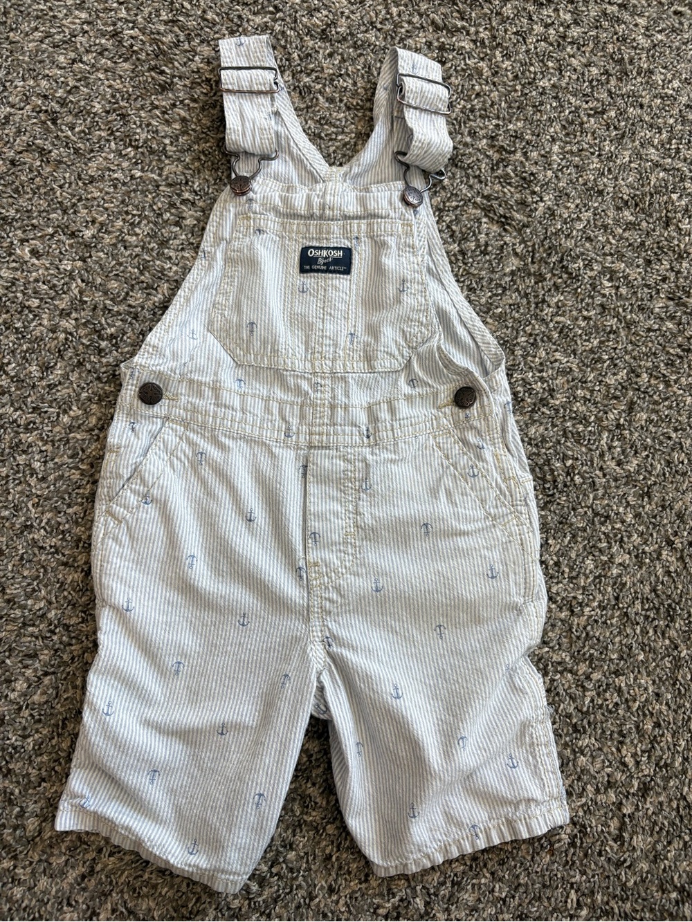 OshKosh B'gosh Light Blue & White Striped Anchor Overalls